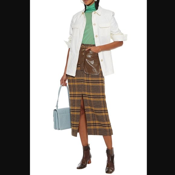 REJINA PYO Runway "Maggie" Checked Wool And Faux Leather Midi Skirt - Picture 4 of 12